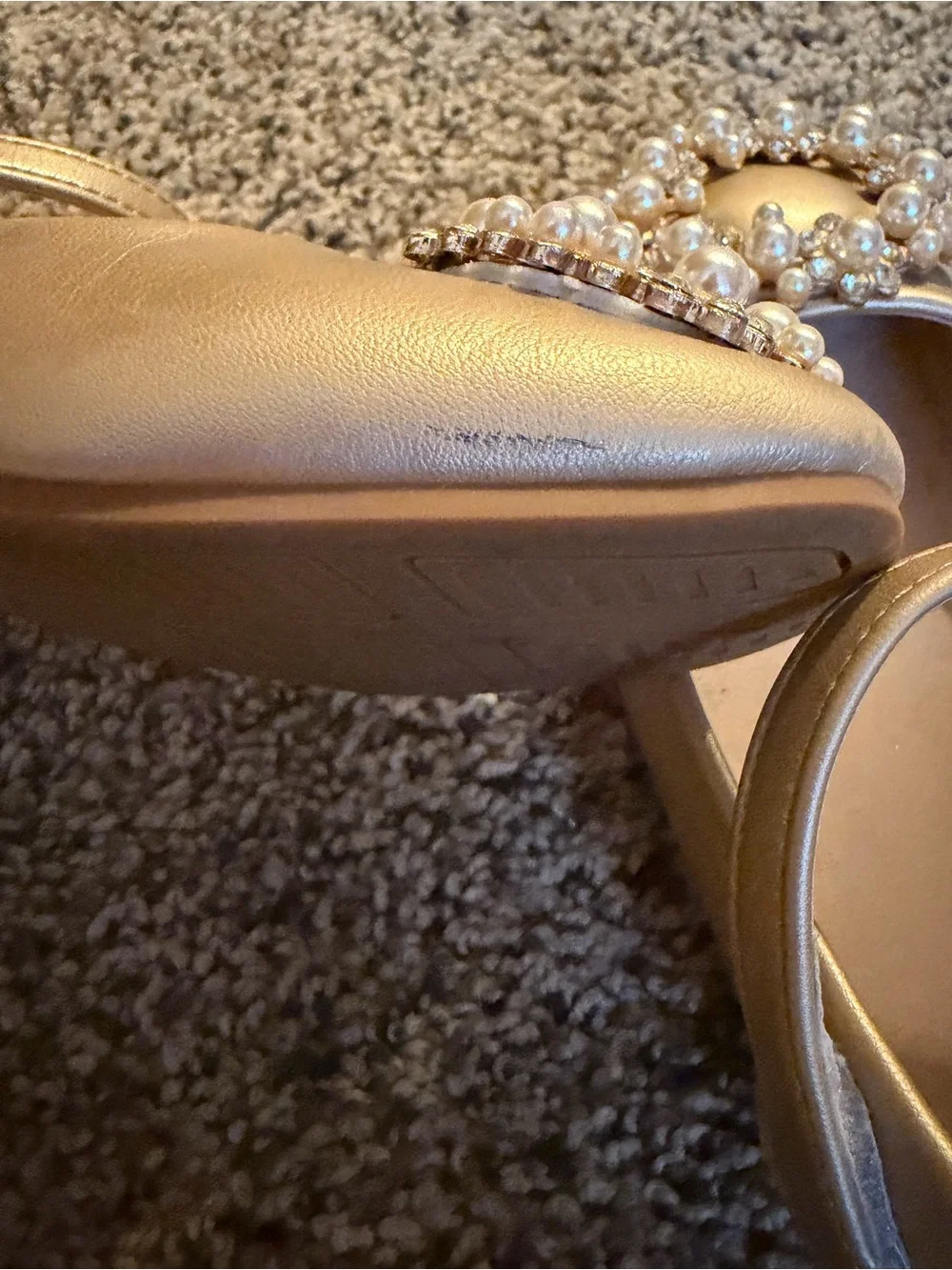 Girls Pearl & Crystal Gold Mary Jane Dress Shoes